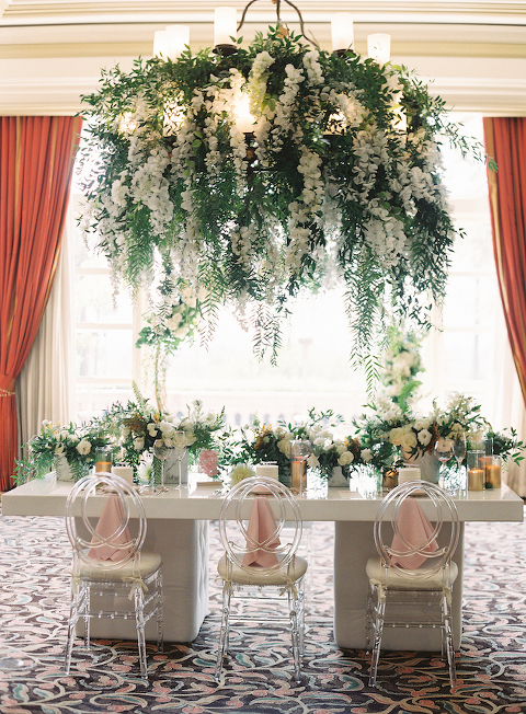 Millennial Pink Bridal Tea, Little Hill Floral Designs, Langham Pasadena, LIttle Hill Designs, OC FLorist, LA FLorist, Floral Chandelier, luxury florist, floral design