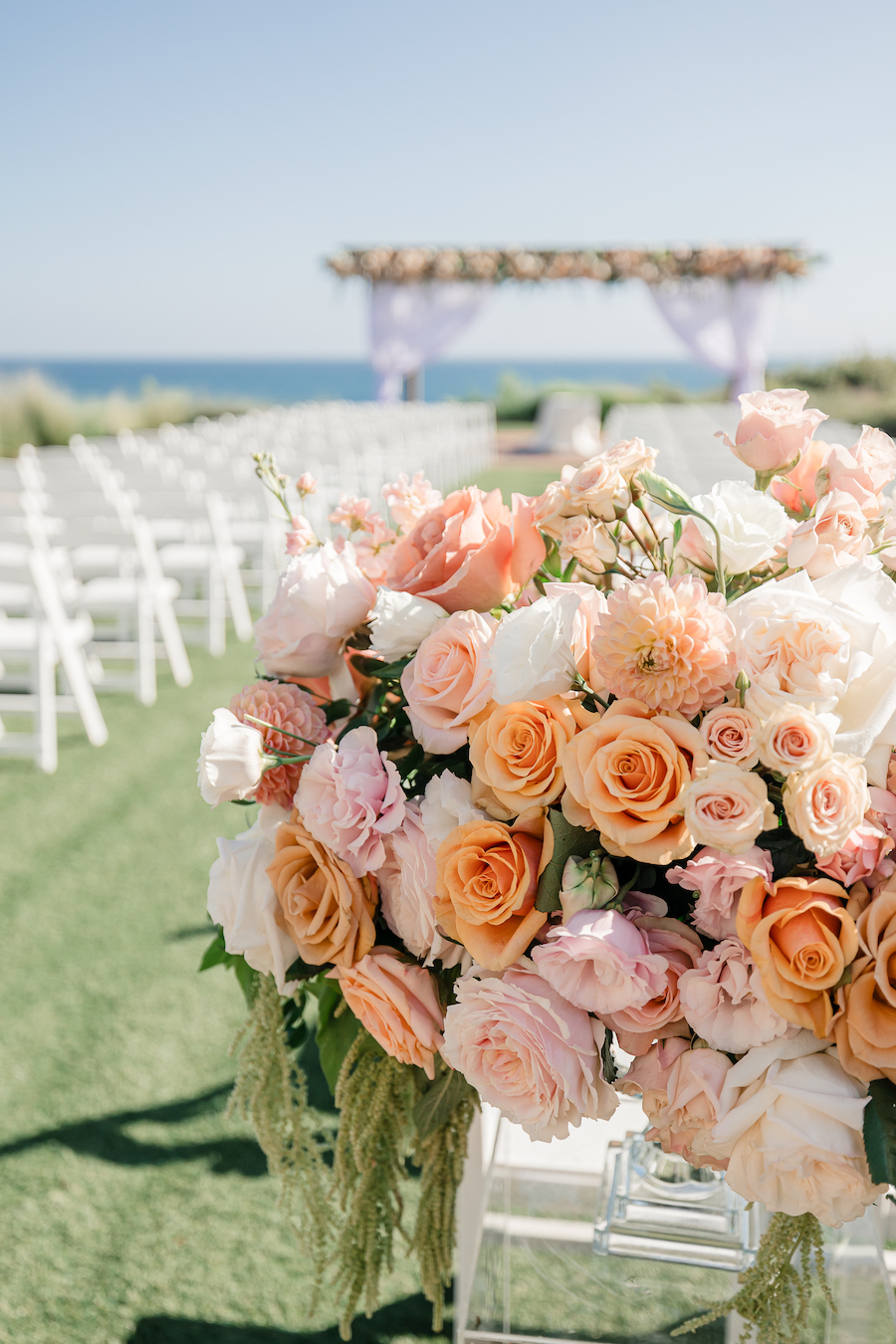 Peach and Pink Luxurious Terranea Resort Wedding - Little Hill Floral ...