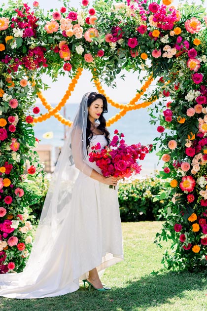 Bridal portrait with bright florals